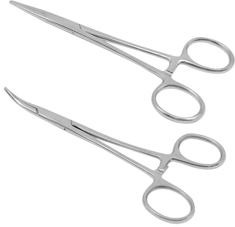 HVIHWI 2 Stück Piercingzange Set, 12.5cm Selbstverriegelnde Piercing Zange, Pinzette aus Edelstahl, Sägezahndesign Klemme für DIY Handwerk, Haustierpflege, Angeln, Hakenlöser, Katzen und Hunde Haar