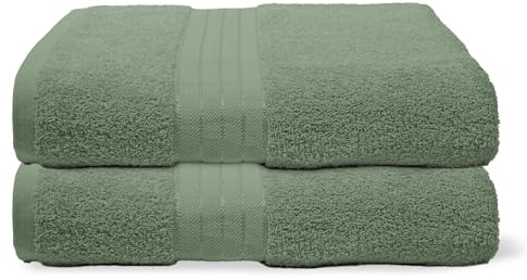 Brentfords 2 Pack Bath Towels For Bathroom, Super Soft Absorbent 100% Cotton Quick Dry Luxury Spa Quality Large Bath Towels For Beach & Gym, Olive Green-50x80cm
