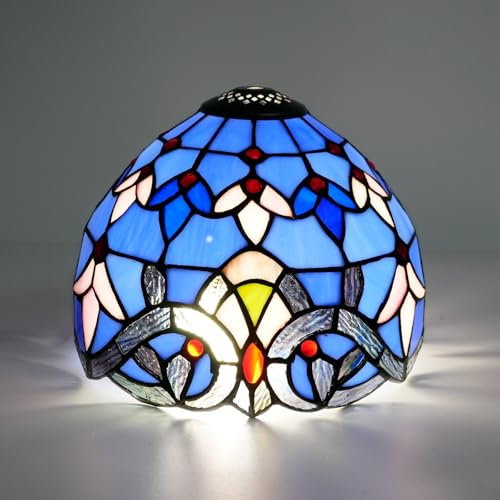 Ersatz-Lampenschirm im Tiffany-Stil, 20,3 cm, Buntglas-Deckenlampenschirm, blau, barock, handgefertigt, kuppelförmig, kleiner Lampenschirm for Nachttischlampen, Pendelleuchten, Kronleuchter