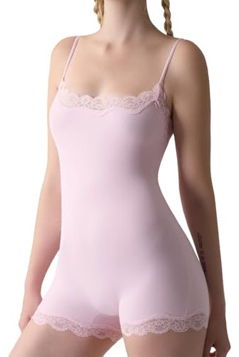 Body sexy da donna con scollo quadrato in pizzo senza maniche body body per uscire canotte camicie di base plus size pagliaccetti e tute da donna per l'estate, rosa, M