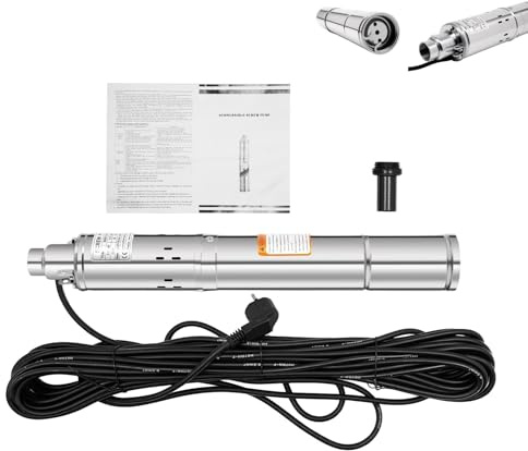 Tiefbrunnenpumpe 3 250W | 220-240V Edelstahl Tauchpumpe mit 20m Kabel | 80m Förderhöhe & 1600L/h Durchfluss | IP68 Wasserdicht für Brunnenbewässerung, Landwirtschaft, Wohnmobile