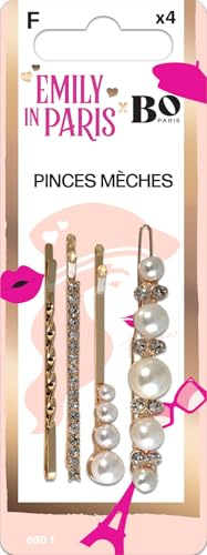 Emily in Paris x Bo Paris – Set mit 4 goldfarbenen Strähnen mit Perlen & Strass – Pariser Eleganz für Haar – 1 Stück