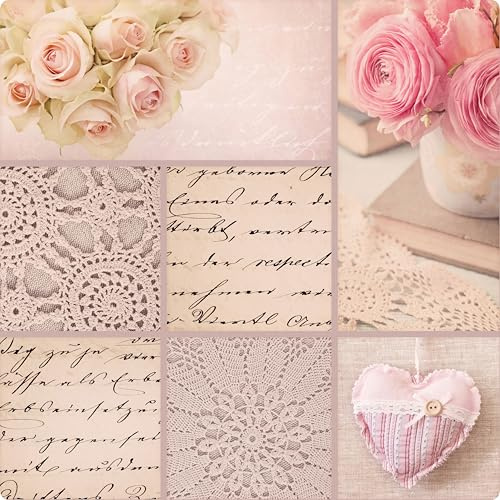 Pearl Glass Worktop Saver – Heat Resistant Tempered Glass Cutting Board (240°C) – Shabby Chic Design – Hygienic Surface for Chopping & Hot Pans (Pink, Cream, 40 x 40cm Square)