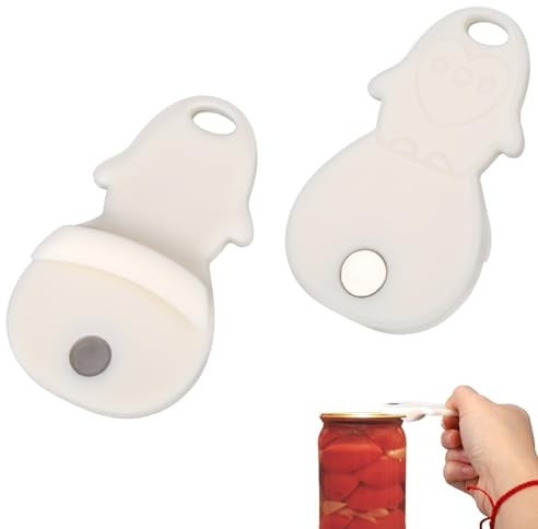 2 Stück Einmachglasöffner für Mason Gläser, Stark Magnetischer Deckelöffner Löst Vakuumverschluss & Ermöglicht Einfache Kühlschranklagerung für Weitmund und Standardgläser (Weiß)