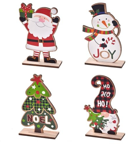 NONDK Christmas Wooden Ornaments -Santa-Claus Christmas Decorations 4 Style