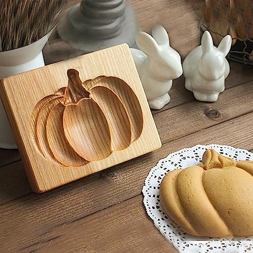 Wooden Cookie Mould, 3D Carved Wooden Cookie Cutter Embossing Mold, Various Shapes, Biscuit Press Stamp Molds for Baking Moulds Christmas Thanksgiving Halloween Easter Kitchen DIY (Pumpkin)