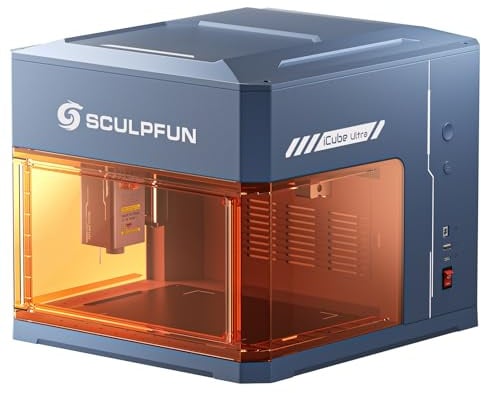 SCULPFUN iCube Ultra 12W Laser Graviermaschine, Vollständig Geschlossener Desktop Laser Cutter für Holz, Leder, Acryl & Metall, 150x150mm Arbeitsbereich mit Auto-Fokus & Rauchfilter