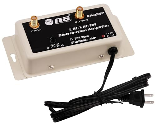 Nippon America 36dB TV/VCR Antenna Distribution Signal Amplifier (KF-235P) with Adjustable Gain Control, Indoor Signal Amplifier for Multiple TVs and Long Coaxial Cable Runs
