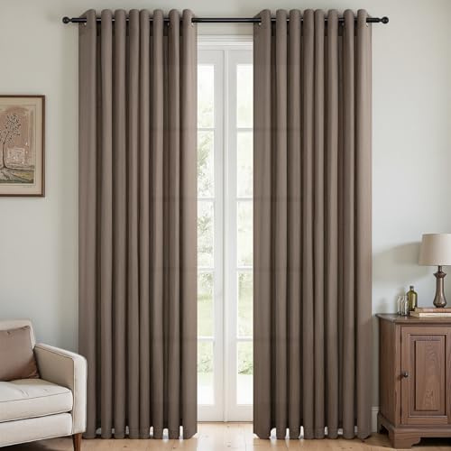 Topfinel 2 Stücke Leinen Gardinen Wohnzimmer Rideaux Chambre Adult Salon Gardinen Halbtransparent Voile Vorhänge mit Ösen Vorhang Dunkelbraun 140x225cm Schlaufenschal