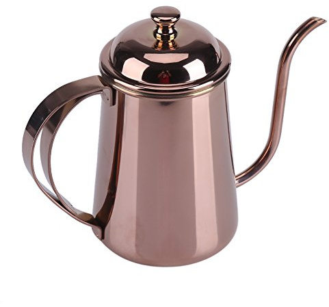 ERYUE Bouilloire à Sortie Contrôlable en Acier Inoxydable de qualité Supérieure, Pot D'égouttement pour café et thé, 650ML, Argent (Or Rose)