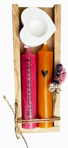 Fräulein Lotti Herzensmensch * Box 2 Kerzen * Geschenk von Herzen * Kerzenständer * Für Frauen * Freundinnen * Geburtstag* Mitbringsel * Trockenblumen