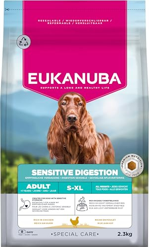 Eukanuba Sensitive Digestion Hundefutter mit Huhn und leicht verdaulichem Reis - Magenfreundliches Special Care Trockenfutter für ausgewachsene Hunde mit sensibler Verdauung, 2,3 kg