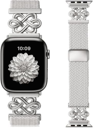 wutwuk Braided Nylon Straps for Apple Watch 42(S11/10)/40/41mm | Magnetic Clasp, Celtic Knot Stretchy Elastic Nylon Band Fits iWatch SE3/2/1 Series 11/10/9/8/7/6/5/4/3/2/1