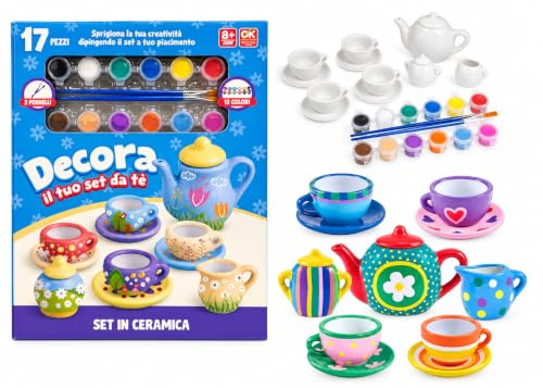 Juego de té de porcelana para niños para pintar con colores y pinceles, juego de té de porcelana mini juego de té de cerámica para niños juego de té juguete para niño tazas de té de porcelana (A)