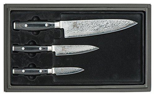 Yaxell Damastmesser Ran 69 - Kochmesser + Universalmesser + Schälmesser in Geschenkbox, 69 Lagen, Schnittkern 61-62 HRC