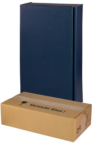 5x Versand-Set / 2er Flaschen Geschenkkarton Blau, Leinenoptik + zertifizierter Versandkarton