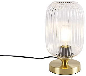 Qazqa Art Deco Tischleuchte mit Glas, Tischlampe - Banci - Gold, Rund, max. 25W, Geeignet für LED, 24cm, Ideal als Küche lampe, Schlafzimmerlampe und Wohnzimmerlampe