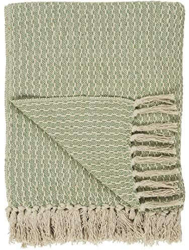 IB Laursen Plaid Decke Sofadecke Bettüberwurf Tagesdecke Creme/Grün Muster Baumwolle 160 x 130 cm 6510-22