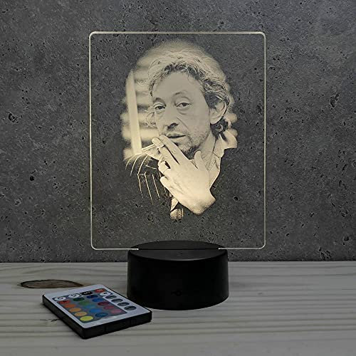 Lampe Fan Portrait Serge Gainsbourg 16 Couleurs PERSONNALISÉE, Avec Un Nom Ou Un Message, 3D LED Lampe Disponible en Plusieurs Modèles, Lampe de Chevet à Lumière d’ambiance Parfaite Pour Tout le Monde
