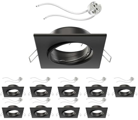 ledscom.de 10 Stück Deckeneinbaurahmen RIR Einbaurahmen schwarz matt eckig schwenkbar (LED/Halogen/MR16/50mm) inkl. GU5.3 Fassung