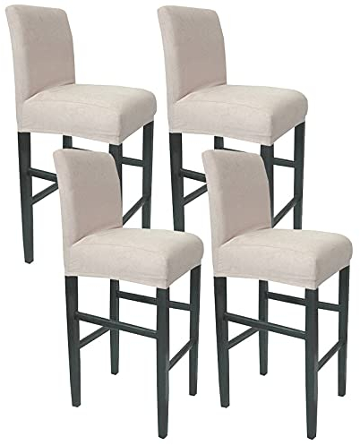 JHLD Wasserdicht Barhocker Stuhlhussen, Wildleder Bar Stuhlhussen Stretch Stuhlhussen Elastische Stuhlhussen Abnehmbare Waschbar Für Esszimmer Küche-Beige-4er Set