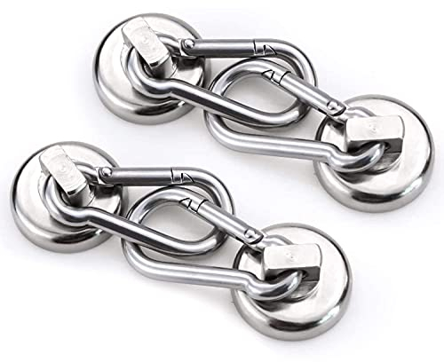 FINDMAG 4 Pack Spring Buckle Magnetic Hooks, 50 LB+ Detachable Heavy Magnet Hooks, Extra Strong Neodymium Magnet Hook, Perfect for Home, Kitchen, Office, Indoor or Outdoor - 25mm in Diameter