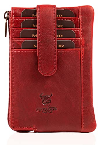 MATADOR 2in1 Geldbörse Damen Schlüsseltasche Leder mit 4 Fächer für Karten | Schlüsseletui Key Organizer mit RFID Schutz | Schlüsselmäppchen Autoschlüssel Hülle Leder mit Geschenk-Box | Rot