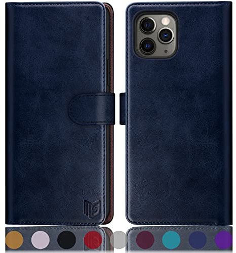 SUANPOT [RFID Schutz für iPhone 11 Pro 5,8-Zoll Hülle PU Leder Handyhülle Lederhülle Klapphülle Kartenfach Flip Cover für Apple 11 Pro Handy hülle Leather Wallet Phone Case Blau