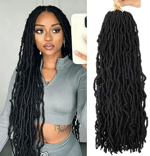 Lot de 6 paquets de cheveux synthétiques doux pré-bouclés au crochet pour femme noire (1B, 61 cm)