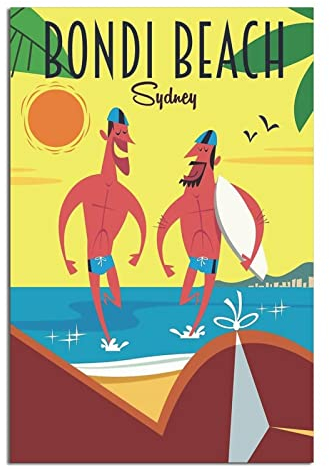 Poster, Motiv: Australien Bondi Beach Surfer, Vintage, Reiseposter, Leinwand-Kunst, Wanddekoration, Poster, Bild, Poster, Geschenk, 20 x 30 cm