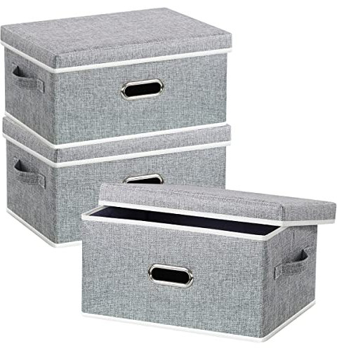 Lesfit Fabric Storage Box with Lid, 20 L, Pack of 3