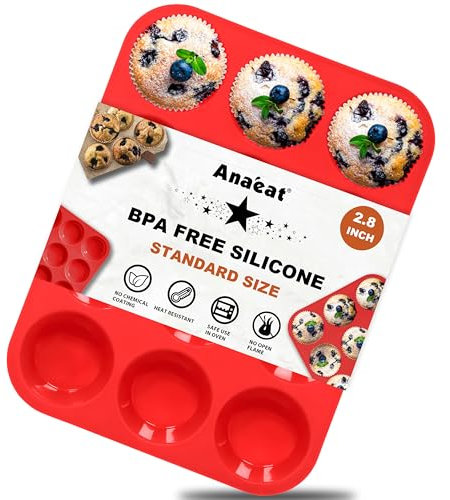 Anaeat Silicone Muffin Pan - Regular 12 Cups Cupcake Tray, Non-Stick Silicone Baking Molds for Making Muffin Cakes, Cupcake, Chocolate, Bread, Tart and Desserts, Just Pop Out
