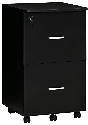 Vinsetto Cajonera de Oficina Mueble Auxiliar para Archivos con 2 Cajones Cerradura de 2 Llaves 5 Ruedas para Tamaño Carta A4 para Estudio Despacho Dormitorio 43x45x72 cm Negro