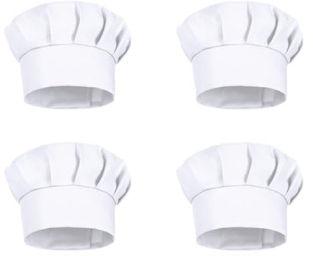 4 sombreros de chef para niños, parte superior redonda, elástica, ajustable, transpirable, para cocina, restaurantes y fiestas