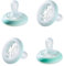 Tommee Tippee Natürlich Geformter Schnuller für die Nacht, Hautähnliche Textur, Symmetrische Kiefergerechte Form, Leuchtet im Dunkel, 0-6 Monate, 4-er Set, 433547, Blau
