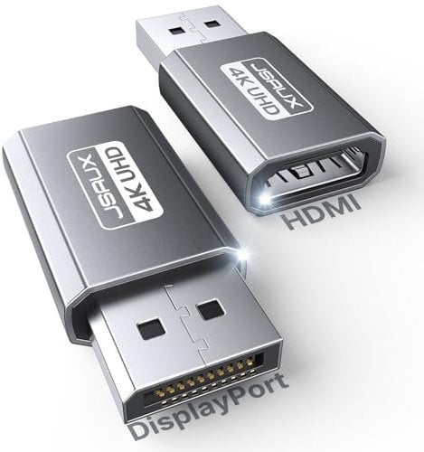 JSAUX 4K Adaptateurs DisplayPort vers HDMI Paquet de 2 (1440P 60Hz, 1080P 120Hz) Durable Convertisseur DP mâle vers HDMI Femelle pour TV, Thinkpad, HDTV, Moniteur, projecteurs, Ordinateurs Portables