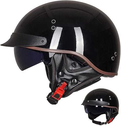 XRDSHY Casco Scodella Casco Jet Vintage Casco Scooter DOT/ECE Omologato,Casco Moto Harley Casco Demi Jet con Occhiali Uomo Donna,C-M(57~58cm)
