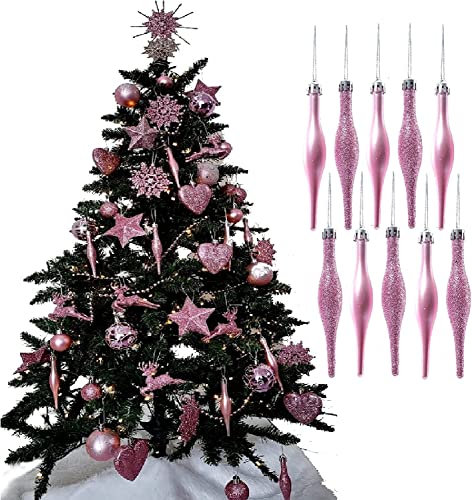 UKDeals Direct Lot de 10 boules de Noël en forme de goutte de glace mat Rose pâle 120 mm 22 x 16 x 2 cm