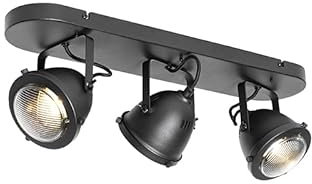QAZQA - Industrie I Vintage I Industrie-Spot I Spotlight I Deckenspot I Deckenstrahler I Strahler I Lampe I Leuchte schwarz länglich verstellbar 3-flammig Spotbalken-flammig - Emado I Wohnzimmer I Sch