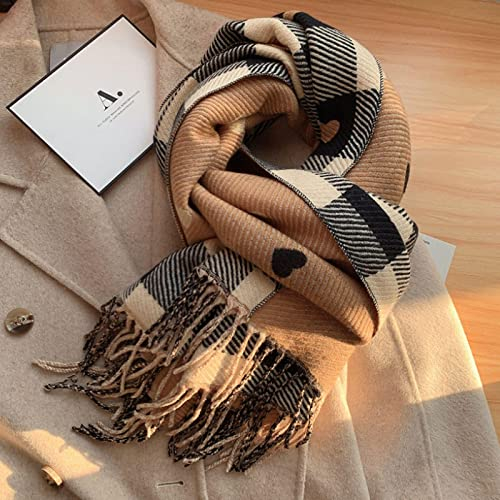 PAIHUIART Schal Damen Herren Schals Winter Halstuch Mütze Schal Poncho Neuer Koreanischer Liebes-Herz-Schal-Warmer Winter-Schal-Schwarz-Gestrickter Plaid-Schal-Damen-Hijabs C1