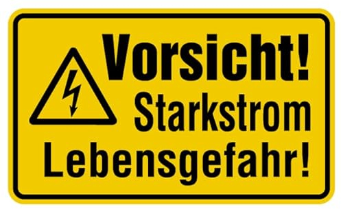 MBS SIGNS Aufkleber Warnung Vorsicht! Starkstrom Lebensgefahr Hinweis Schild Folie selbstklebend, signalgelb | 12x20cm