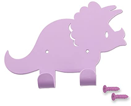 Keypak Kinder-Dinosaurier-Doppel-Kleiderhaken, Tür-Wandmontage, Metall, dekorative Haken für Jungen und Mädchen, Kleinkind-Schlafzimmer oder Baby-Kinderzimmer – farblich passende Befestigungen