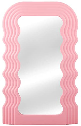 DaizySight Miroir irrégulier ondulé pour décoration esthétique de Chambre à Coucher, Miroir Mignon et élégant avec Cadre en Plastique Finition Mate pour Commode, Coiffeuse, Bureau – Rose