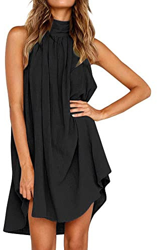 QKEPCY Vestido Elegante Mujer Vestido Sin Mangas Vestido Corta Casual Gasa Top Cuello Redondo Blusa Informal Casual Dress