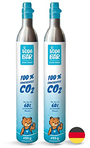 SodaBär | 2x CO2-Zylinder für Quooker Cube | 425g (60 l) | Premiumfüllung mit hochreiner Kohlensäure von Linde