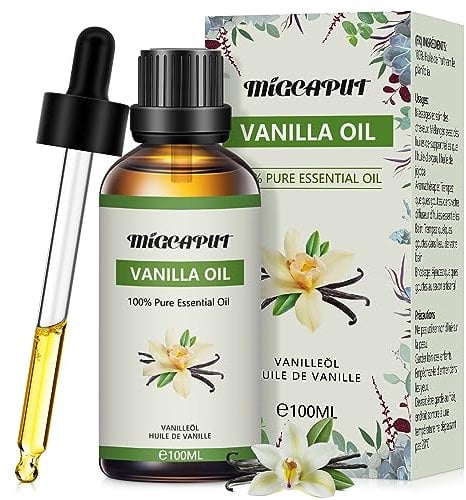 MIGCAPUT Aceite Esencial de Vainilla 100ML, 100% Puro Natural Aceites Esenciales de Aromaterapia, Aceite de Vainilla de Grado Terapéutico para Humidificador Difusor, SPA, Masaje