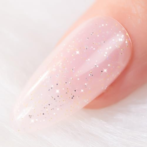 BURANO UV Nagellack Base Coat Gel, Nude Pink Nude Base Sparkle Nagellack Schimmer Gel Poliert Farbe, Jelly Gel Nagellack Soak off Diamantlack für Nägel (NU1)