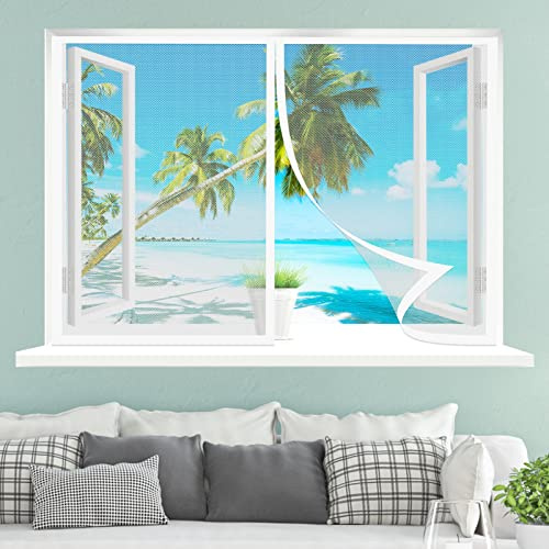 Moustiquaire Fenêtre Magnétique, 140 x 95 cm Auto-AdhéSif en Maille anti Moustique Fenetre, Fermeture Automatique et Détachables pour Salon Cuisine Baie Vitree, Blanc