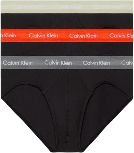 Calvin Klein Men Hip Briefs Stretch Cotton Pack of 3, Black (B- Cher Ks/Eiffle Twr/Moss Gr Wbs), XS