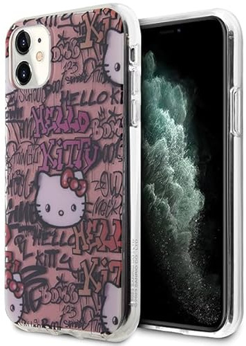 CG MOBILE Hello Kitty HKHCN61HDGPTP Hülle für iPhone 11 / Xr 6.1 Rosa hardcase IML Tags Graffiti